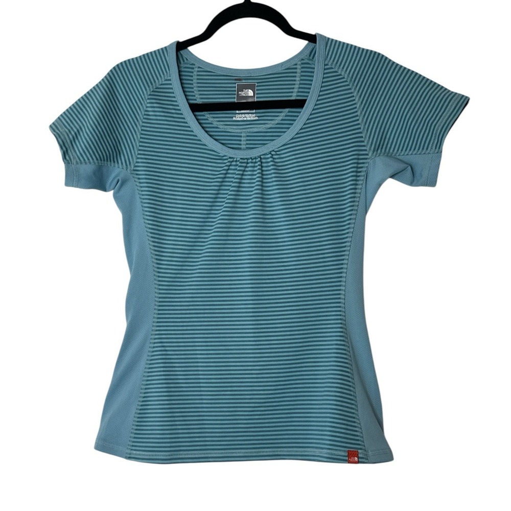 The North Face Activewear Top Women's XS Blue Striped Short-Sleeve Outdoor‎ Gym